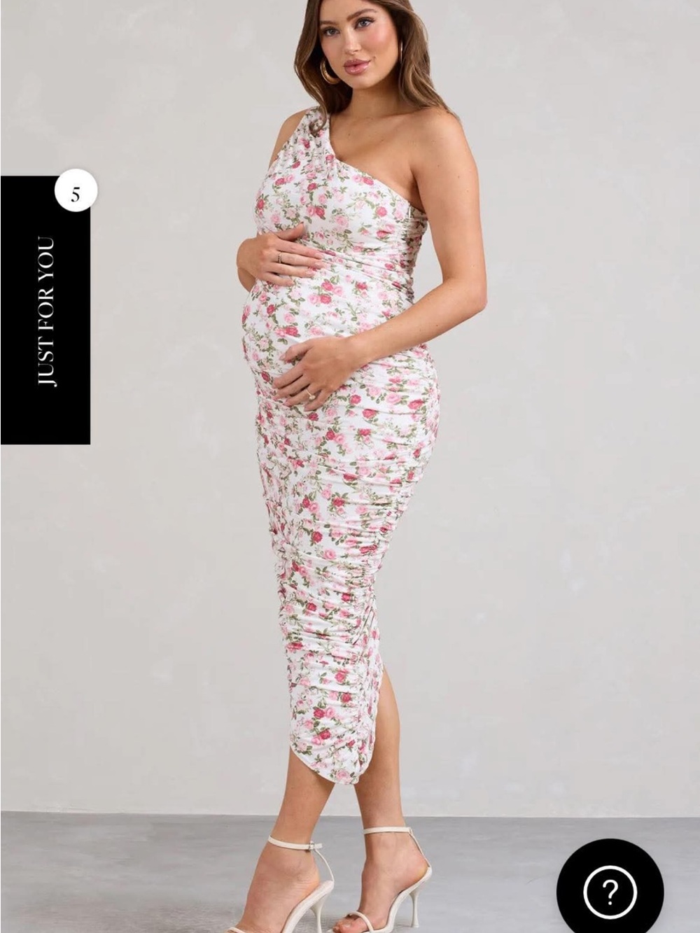 Club L London White One-Shoulder Pink Floral Midi Ruched Dress